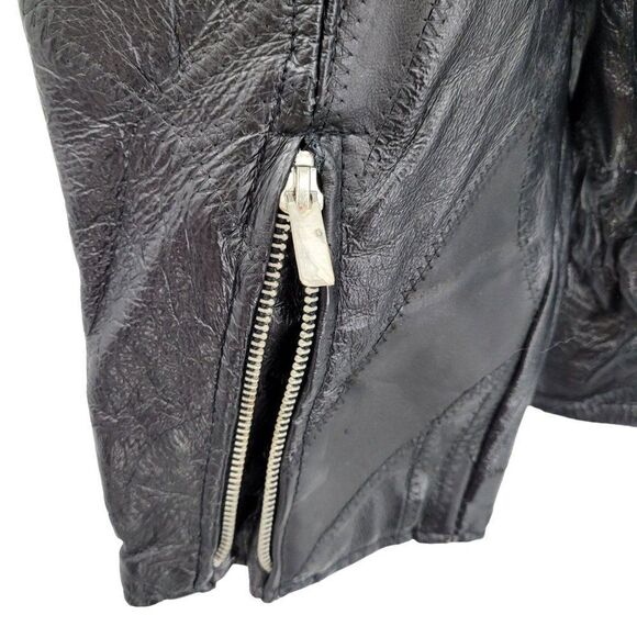 Vintage 90's Flight Path Leather Jacket Deadstock Moto Biker Patchwork Black XL - Picture 16 of 17